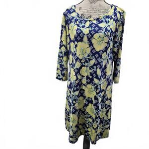 Ruby Rd. Midi Length Floral Round Neck Stretch Shift Dress 3/4 Sleeve